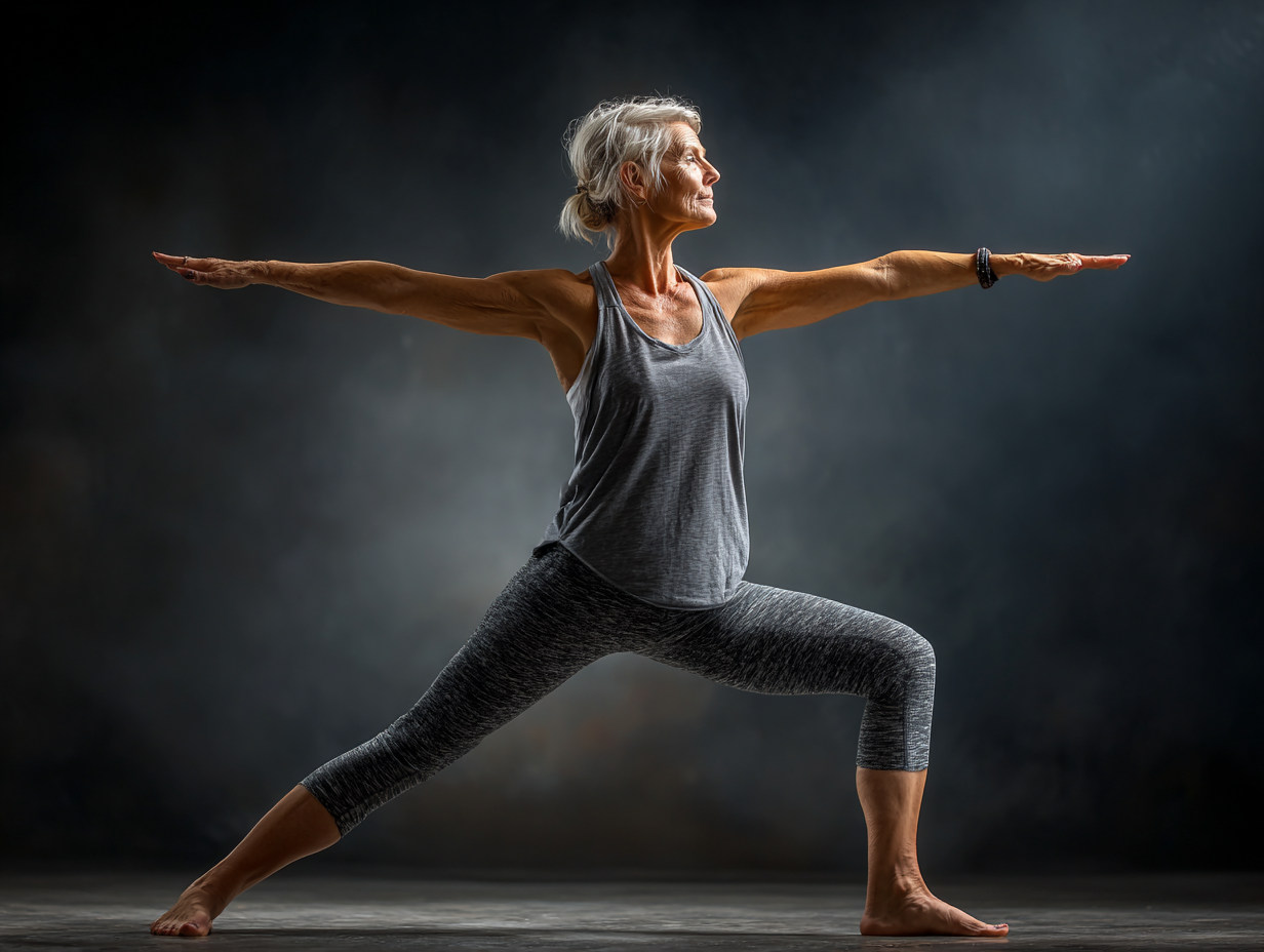 Інструктор йоги працює з групою старших людей